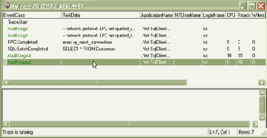 Работа с пулом соединений. Microsoft SQL Profiler